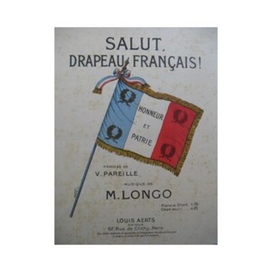 Partition Manuscrite Ancienne 1900 Avec Dessin à La Plume - Drapeau Tricolore, Genre Militaire
