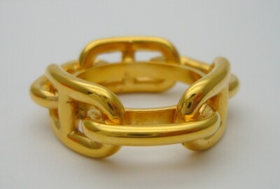 Excellent Authentic Hermes Chaine d'Ancre Gold Color Scarf