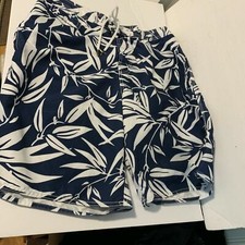 St Johns Bay Mens Sz L Blue White Swim Trunks Shorts Leaves