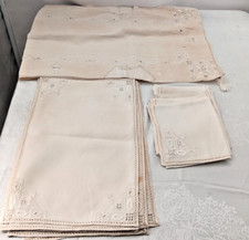 Set Of 10 Place Mats, 6 Napkins, 1 Table Runner Solid Beige Rustic Woven Design