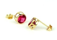Solid 14K Yellow Gold 6mm Bezel CZ Stud Push Back Earrings Birthstone All Colors