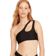J. Crew Bikini Top NWT Black Ribbed One Shoulder Double Strap BE807 Size M