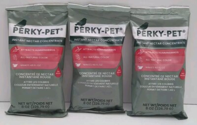 3~New! Perky Pet 8oz Instant HUMMINGBIRD Red Nectar Food Concentrate Makes 48oz