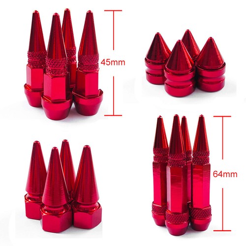 Red Color Car Tire Valve Stem Caps set, Rocket Spike Crown Tyre Air Dust Caps. - Picture 2 of 38