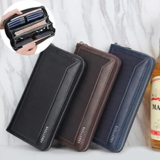 Man's Leather Clutch Bag Foldable Zipper Purse Large Capacity Credit Card Wallet