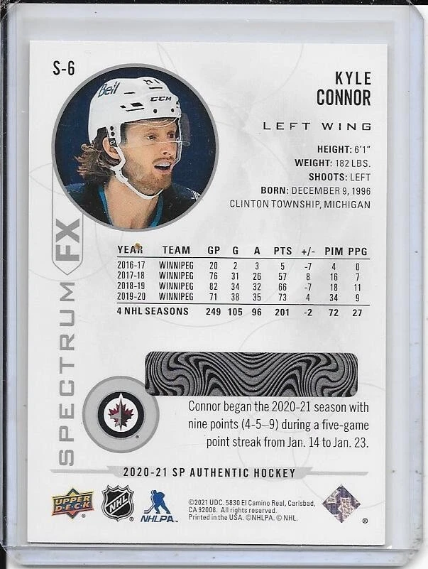 2020-21 SP Authentic Kyle Connor Spectrum FX # S-6 - Image 2 of 2