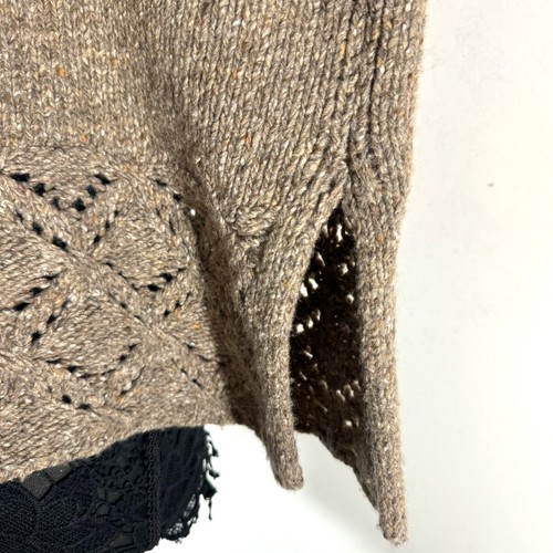 SUTTON STUDIO for Bloomingdales Wool Blend Tan poncho Open Crochet Hem One Size - Picture 5 of 6
