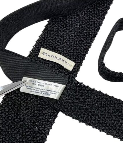 🆕SUITSUPPLY XL Solid Black Knit Silk LUXURY Slim Tie ITALY - Picture 4 of 5