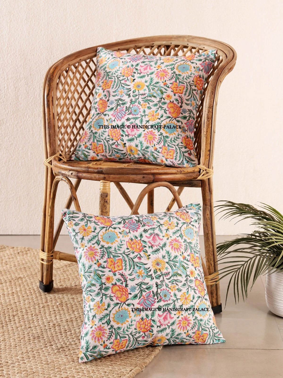 Throw Pillow Covers Set of 2 Sofa Decor Cotton Cushion Cases Hand Block Printed