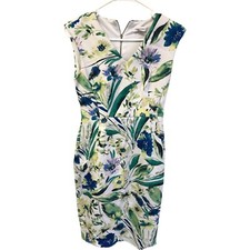 Calvin Klein Sheath Dress Womens Multi Floral V-Neck Knee Length Sleeveless