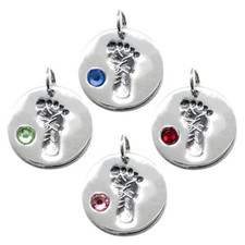 925 Sterling Silver Baby Feet Footprint Birthstone Charm - Choose Month
