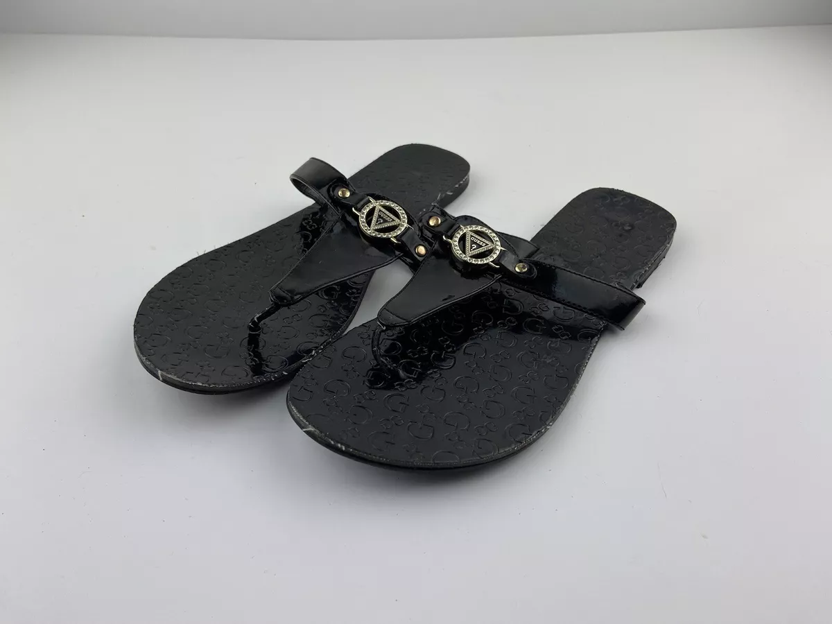 munt sla Pickering Guess Black Flats Thongs Sandals Charm Flip Flops Size 9 Shoes | eBay