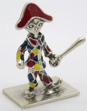 Vintage Italian Handmade Genuine Silver .800 Carnival Harlequin Enamel Figurine