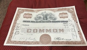 1963 Chicago Rock Island and Pacific Railroad Company  Stock Certificate