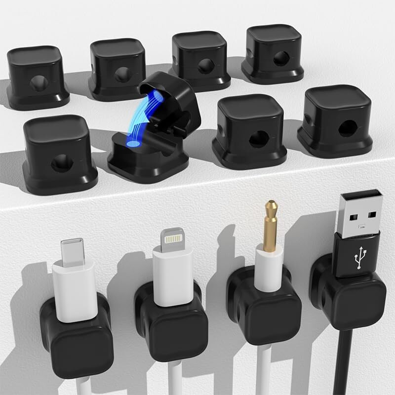 12 Pack Magnetic Cable Clip Clips, Under Desk black