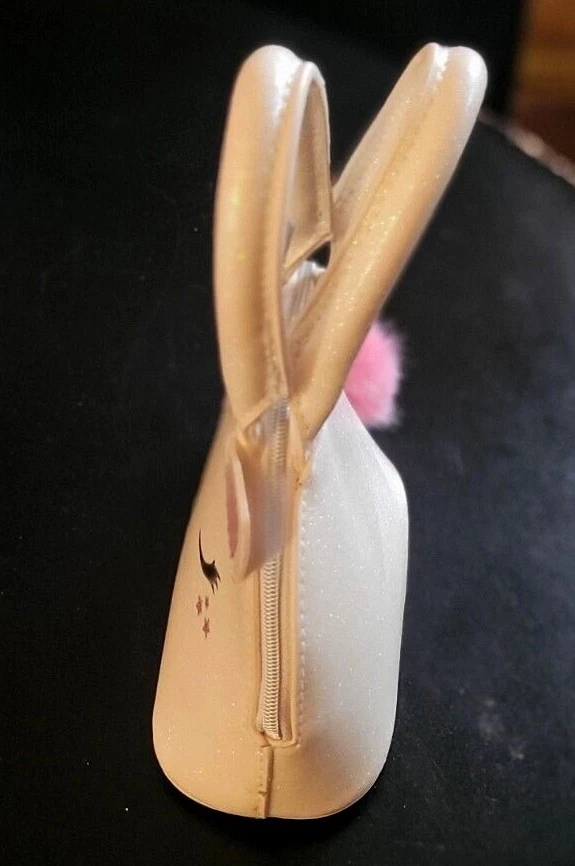 H&M Carino Vinile Rosa Bianco 6" Unicorno Borsa Borsa a Mano con Cerniera con Fob Pompon; Nuovo con etichette oT