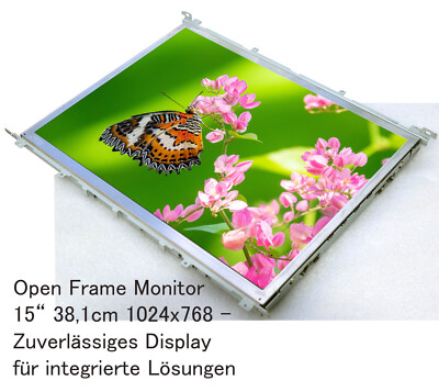 OPEN FRAME MONITOR DISPLAY 15'' INCH 38.1cm 1024x768 WITH POWER SUPPLY DVI 4:3 MM14