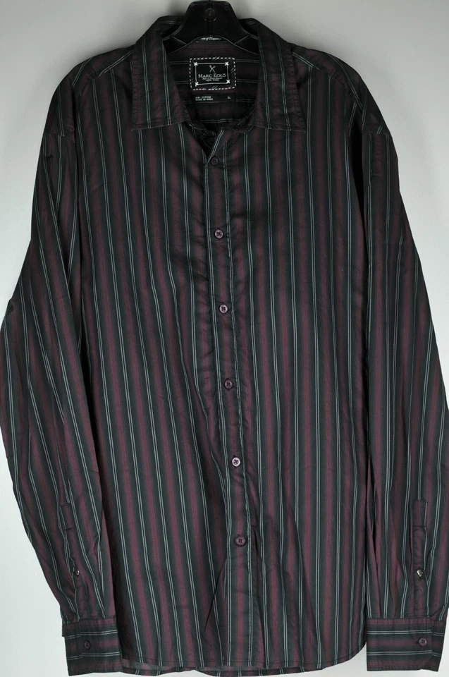 Marc Echo Men's Black Red & Gray Striped Cotton Casual Shirt XL XLarge - Image 4 of 4