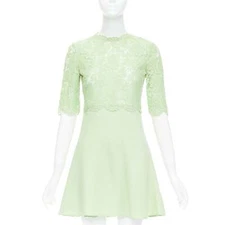 VALENTINO light green cotton blend lace bodice A line dress IT38 XS