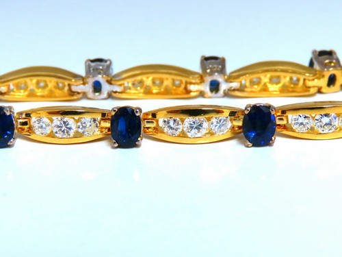 8.50ct natural Vivid royal blue sapphires diamond bracelet 14 Karat - Picture 3 of 7