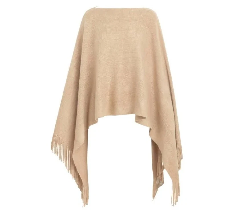 Shiraleah Poncho Rowan Womens OS Brown Camel Cozy Knit Boho Coastal Lagenlook