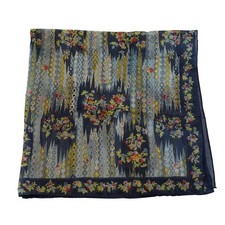 Vintage Made in Japan Square Scarf Navy Blue Floral Geometric Nylon Cottagecore