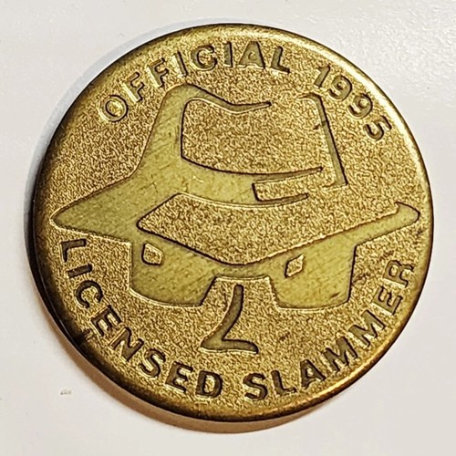 Official 1995 Licensed Brass Pog Slammer Eight Ball On Reverse Side