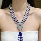 blue stone   natural   white  south sea  pearl necklace