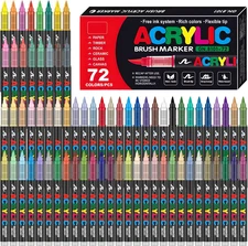 72 Acrylic Paint Markers, Soft Brush Tip Acrylic Markers for Rock Painting, Wood