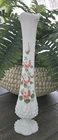 Vtg Fenton Milk Glass Hobnail Swung Bud Vase 10.5" Hand Painted Rose's Signed