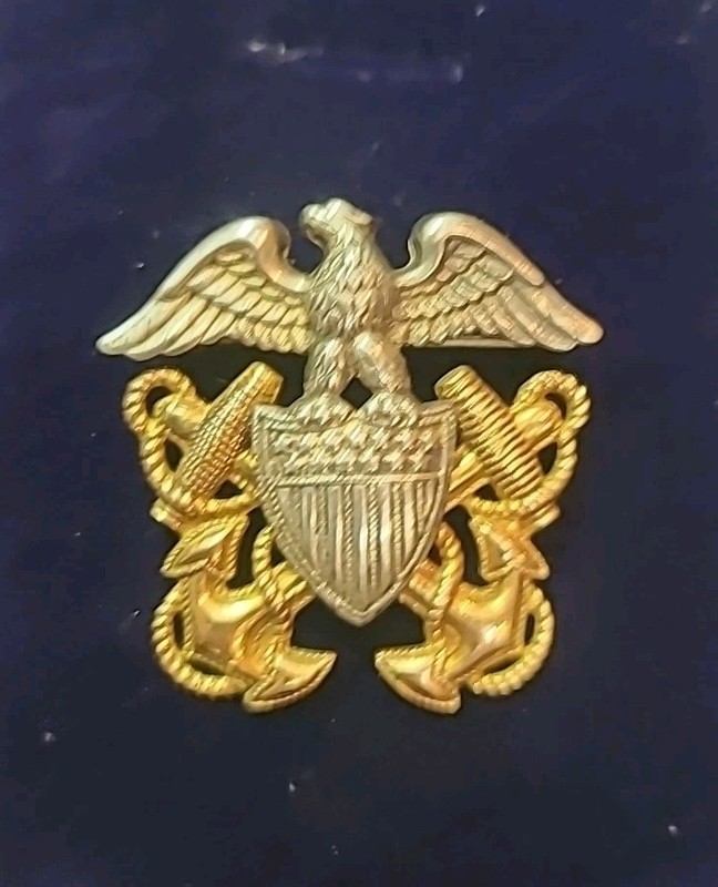 Vintage Sterling Silver & 1/20 10K GF Gold US Navy Officers Cap Badge Pin "NICE 