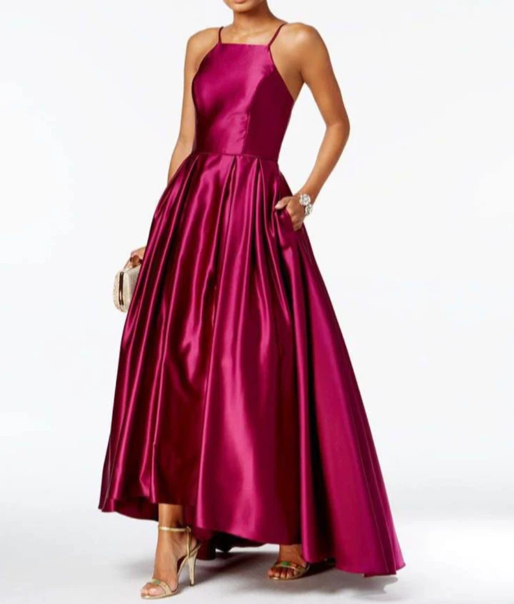 betsy and adam hot pink dress Prom Dress Betsy And Adam Pink Dress Straight-Neck Long Tiered Prom Dress  With Sheer Waist