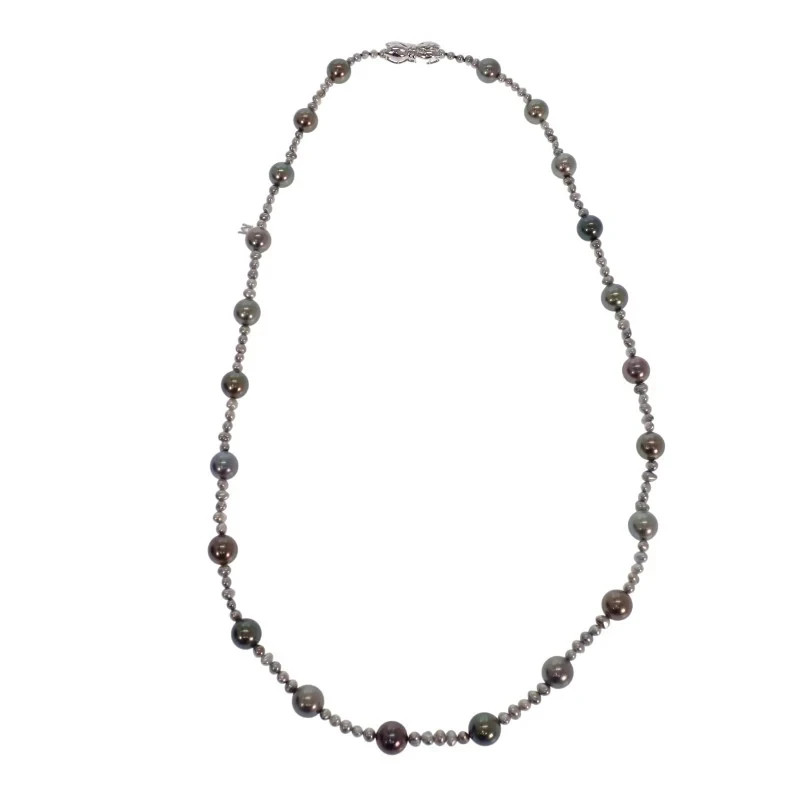 MIKIMOTO Black South Sea Pearl Necklace K18 White Gold Women's