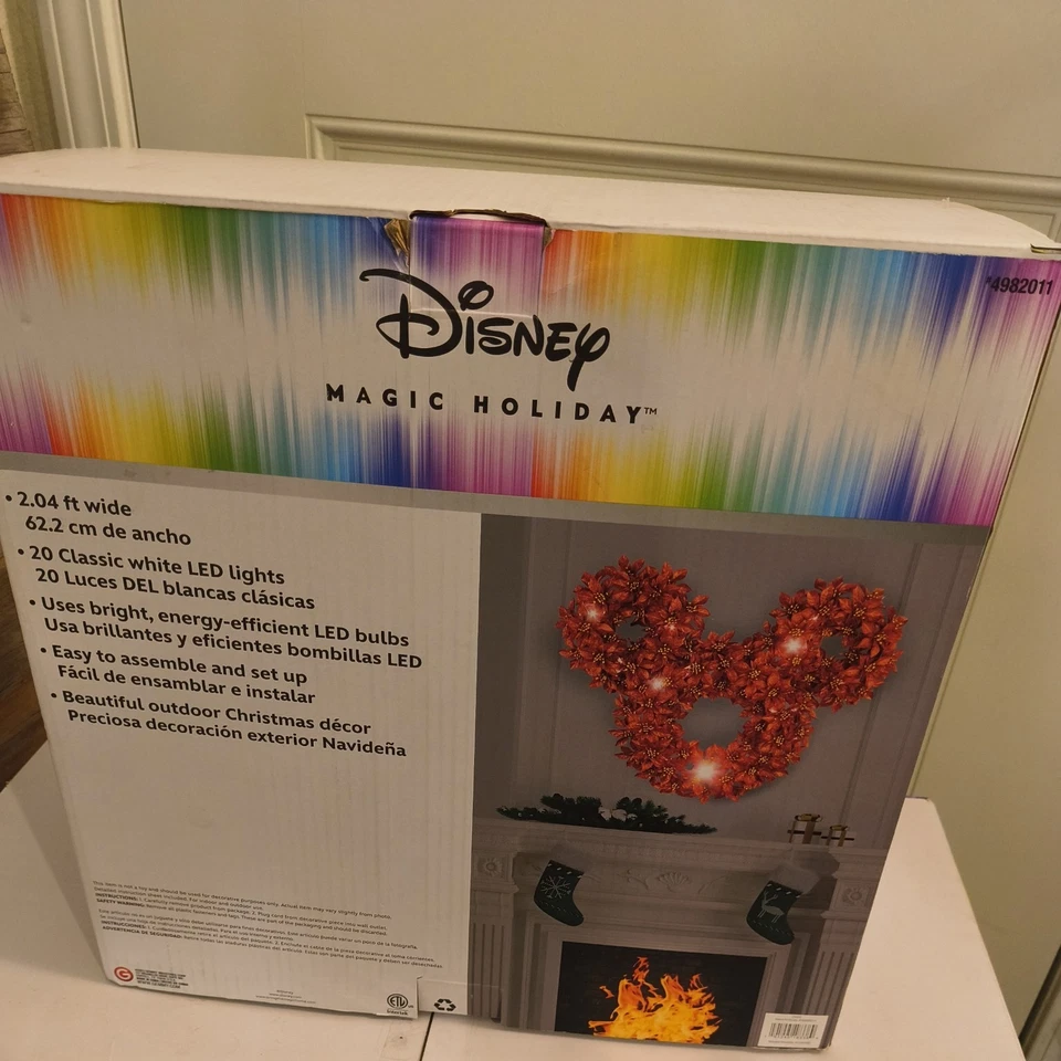 CIB/LN Tested 2023 Poinsetta LED Disney Mickey Mouse 3ft Topiary/Wreath SET - Image 4 of 4