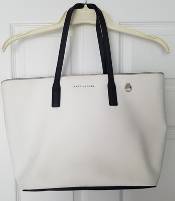 Marc Jacobs Commuter White/Beige/Black Leather Tote Large Shoulder Bag