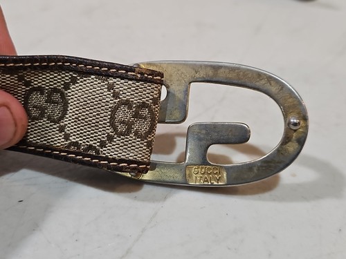 GUCCI GG BELT RARE VTG Brown Monogram Print Leather & Canvas Size 80/32, US - Picture 4 of 12