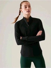 NEW ATHLETA Salutation Half Zip Top Small Black Fitted Long Sleeve S