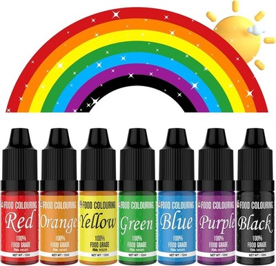 Lebensmittelfarbe Flüssig Set, Lebensmittelqualität Lebensmittelfarbe Essbar Lebendig 7 Farben 12ML