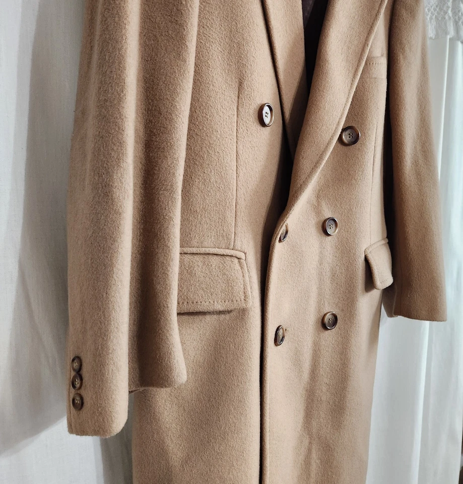 Italian Wool Cashmere Blend Quiet Luxury Camel Overcoat Long Dble Breasted Large - Image 2 of 4