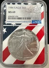 1986 $1 AMERICAN SILVER EAGLE NGC MS69 USA FLAG CORE HOLDER