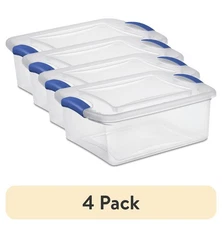 (4 Pack)  15 Quart Latch Box, Small Clear Plastic Storage Bin with Lid, Blue Lat