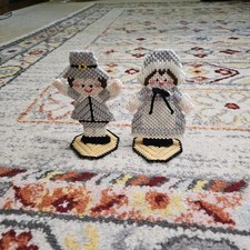 Vtg Handmade Cross Stitch Thanksgiving Pilgri...