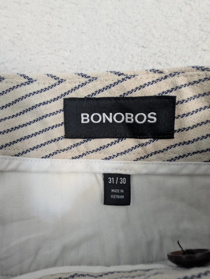 Calça masculina Bonobos listrada azul branca slim ajuste sob medida italiana Nova Fides 31x30 - Imagem 4 de 4