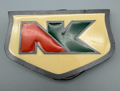 Vintage NK Northrup King Logo Belt Buckle Red Green Cream Enamel Metal 70s 80s