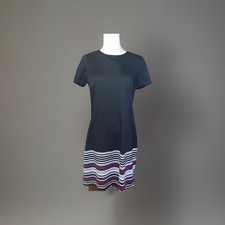 Calvin Klein Short Sleeve Black Striped Bottom Hem Back Zipper Dress Size 8