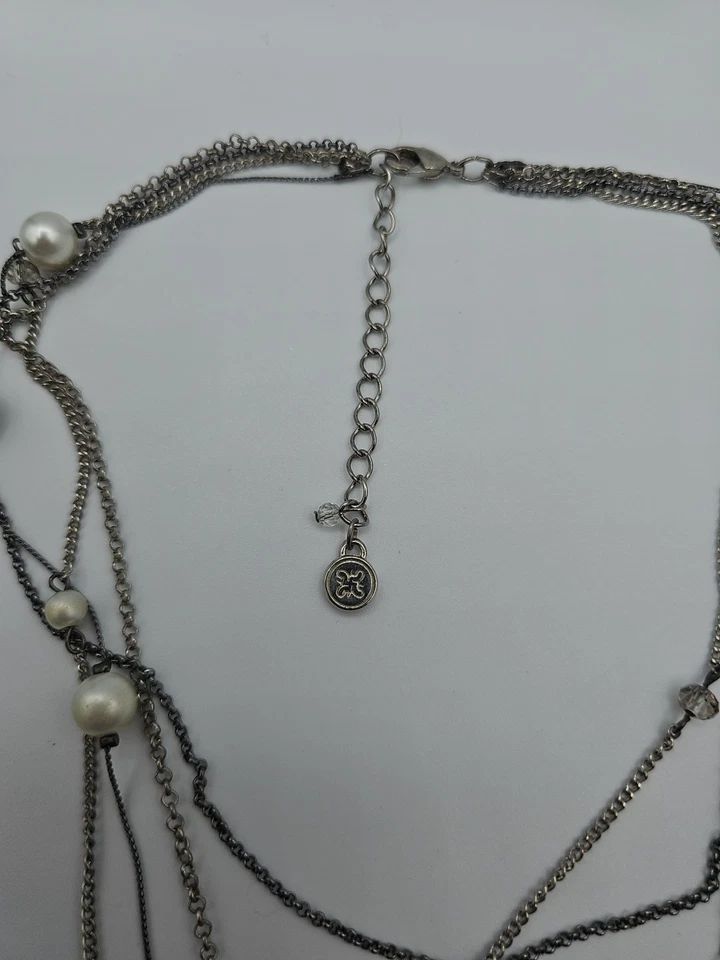 Collar Vintage Vera Wang En Capas Imitación Perla Tono Plata 16 A 19" Foto 2 de 4