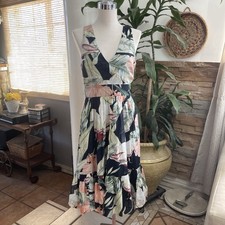 Tropical floral Tiered maxi dress with tie waist and pockets  #babydoll