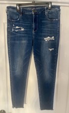 American Eagle Women  s Stretch Jegging Jeans Blue Distressed 5-Pocket 18R