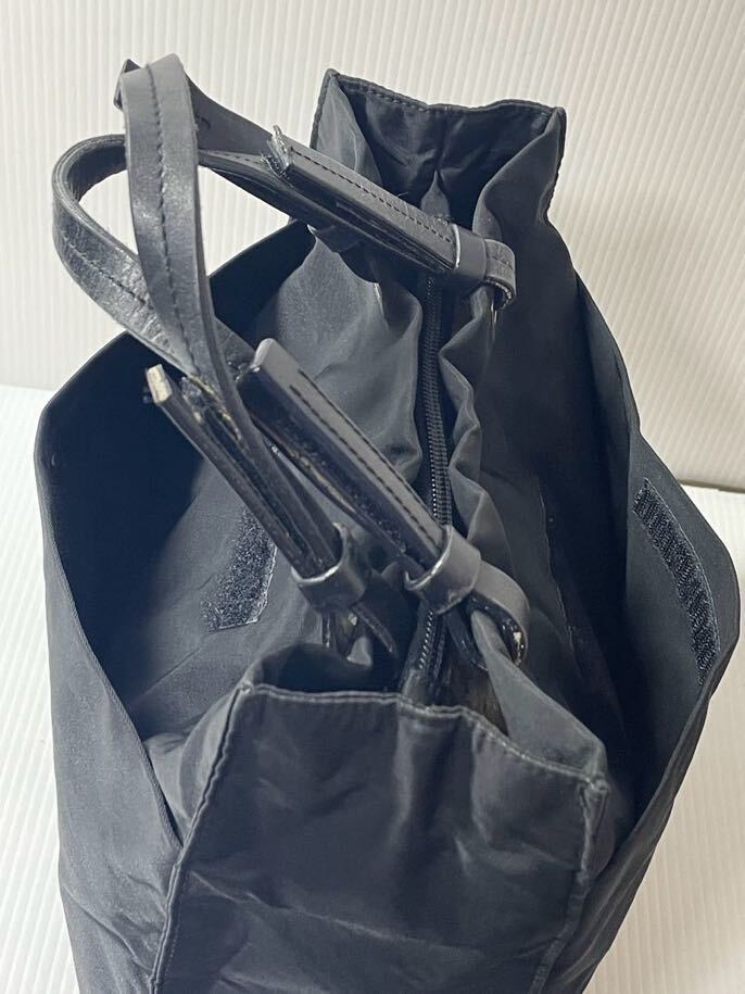 Prada Nylon Leather Tote Bag Black Triangle Vintage Authentic thumbnail 7