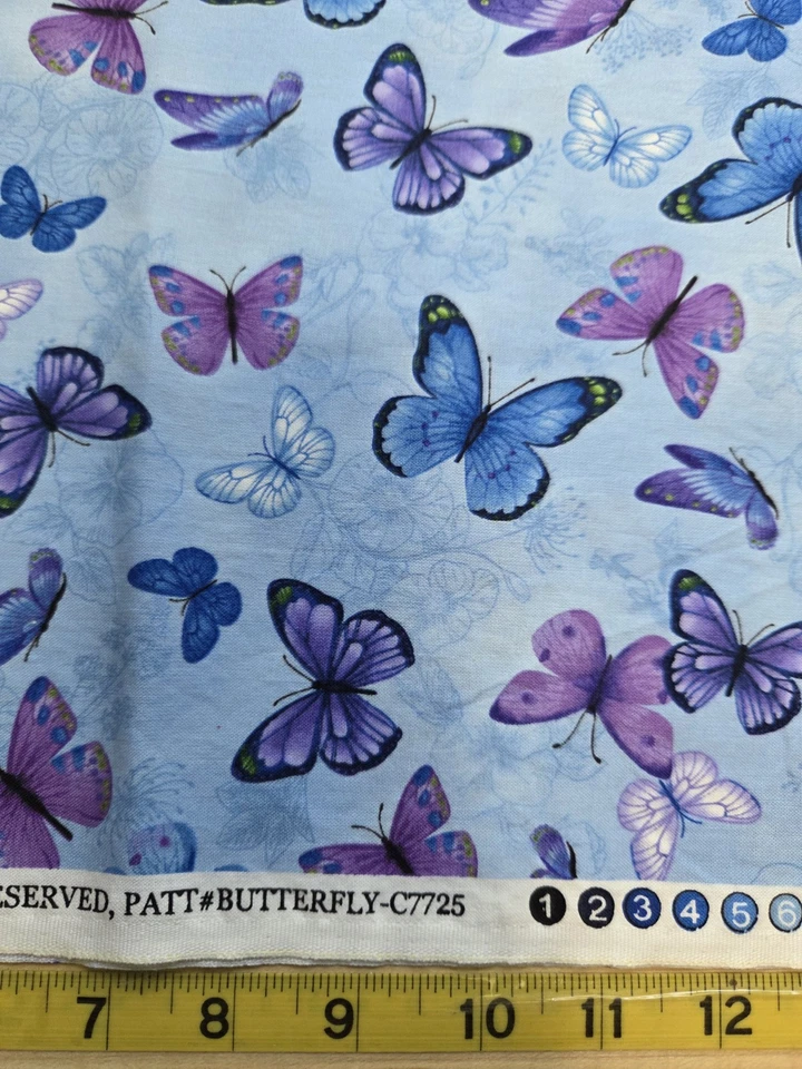 Timeless Treasures Fabric Chong A Hwang Pansy Paradise Blue Butterflies 26 x 42 - Image 2 of 3